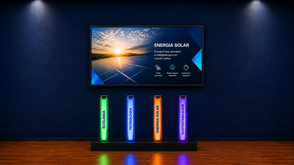 Tubos Touchless com iluminação colorida e tela para exibição de conteúdos