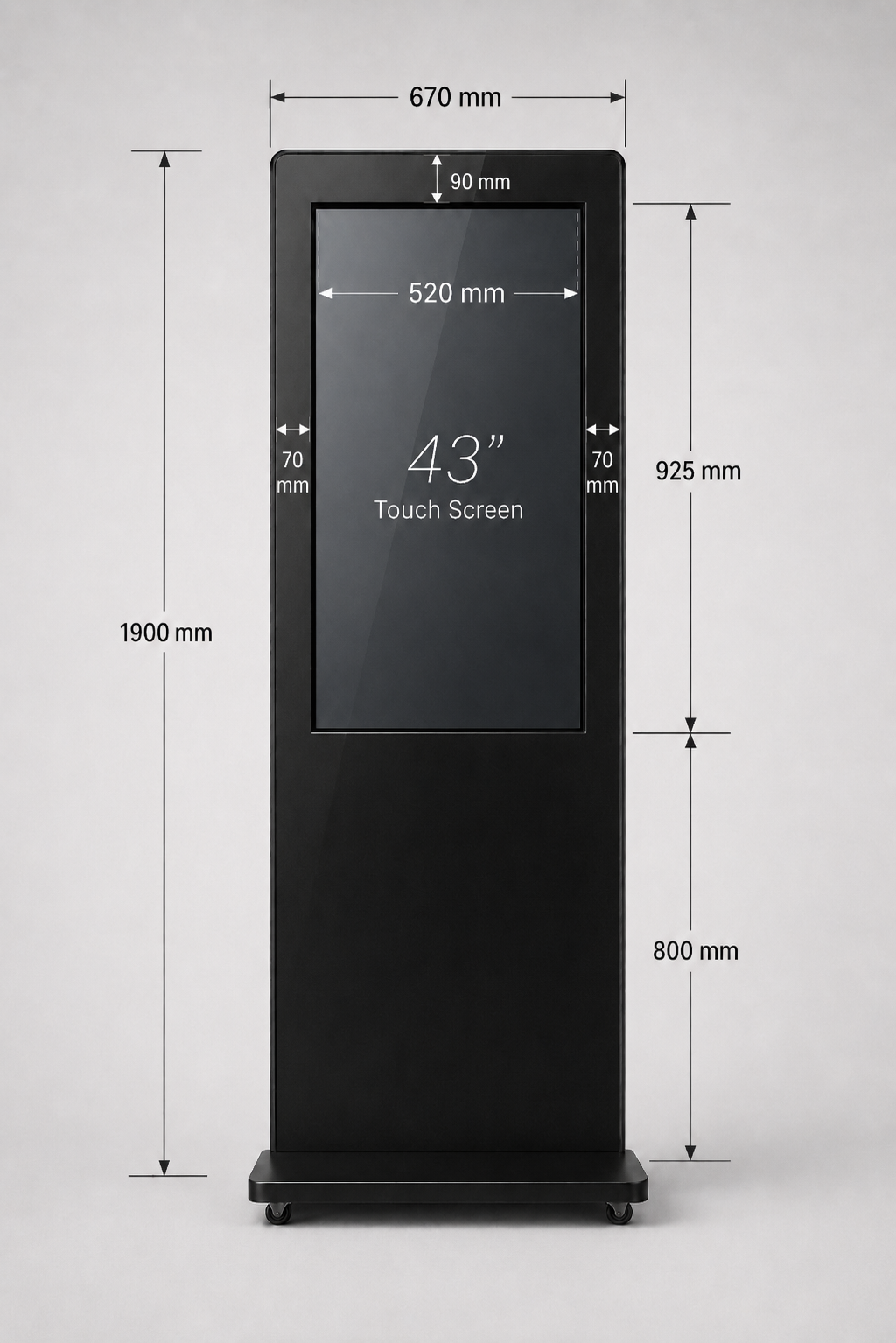 Medidas do totem vertical touchscreen 43 polegadas